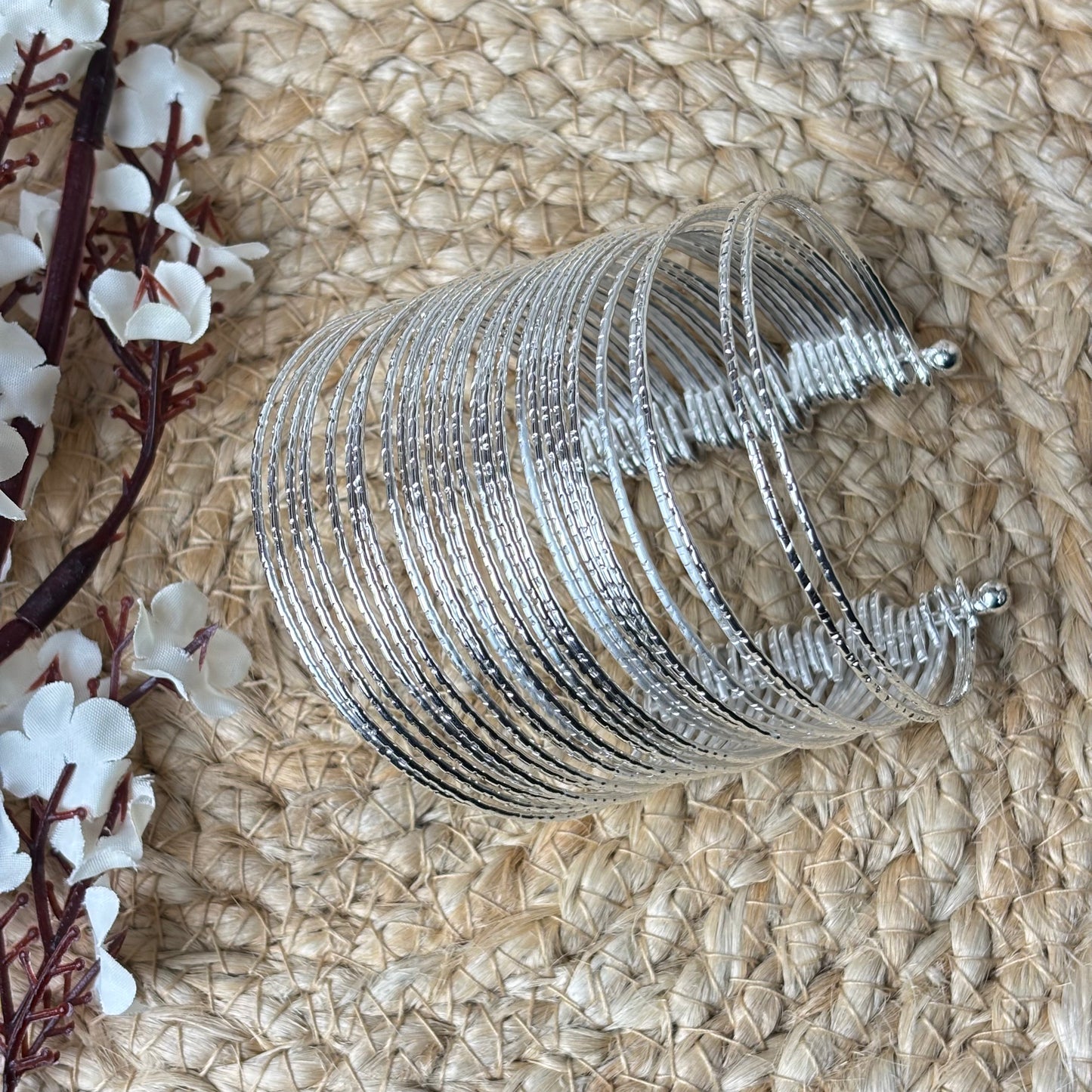 Set of 2 Trendy Multi-Layered Silver Coil Adjustable Bracelet