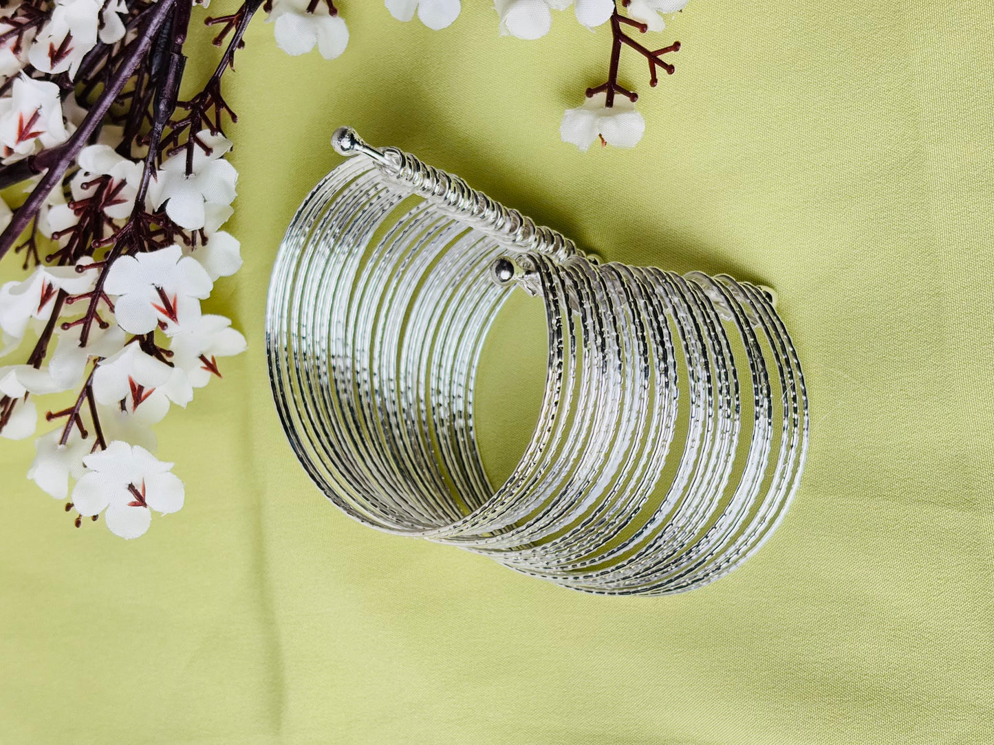 Set of 2 Trendy Multi-Layered Silver Coil Adjustable Bracelet