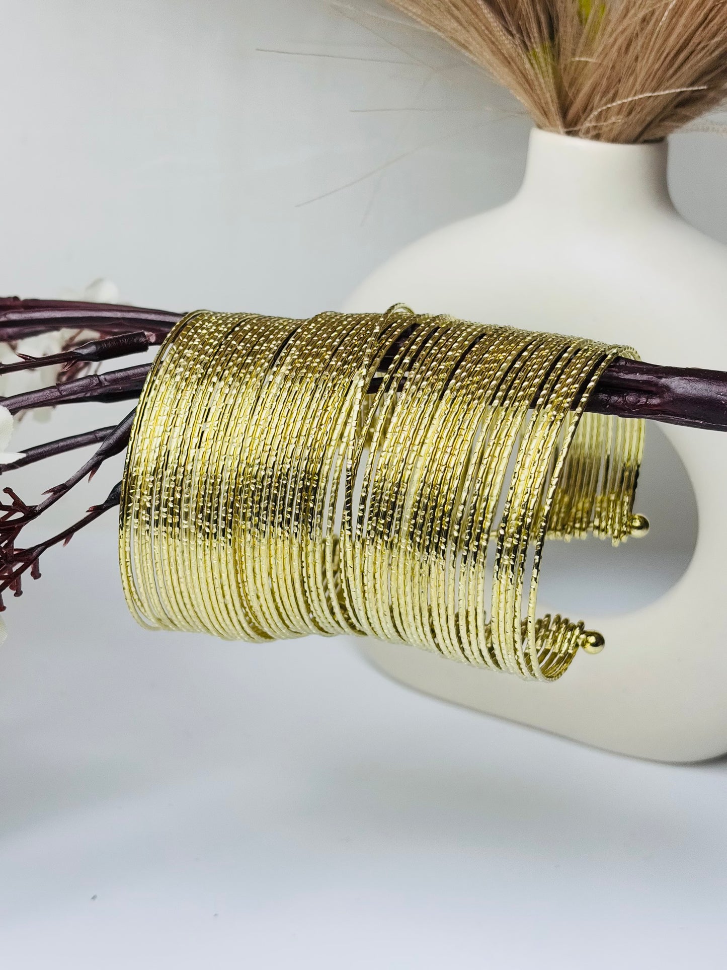 Set of 2 Trendy Multi-Layered Golden Coil Adjustable Bracelet