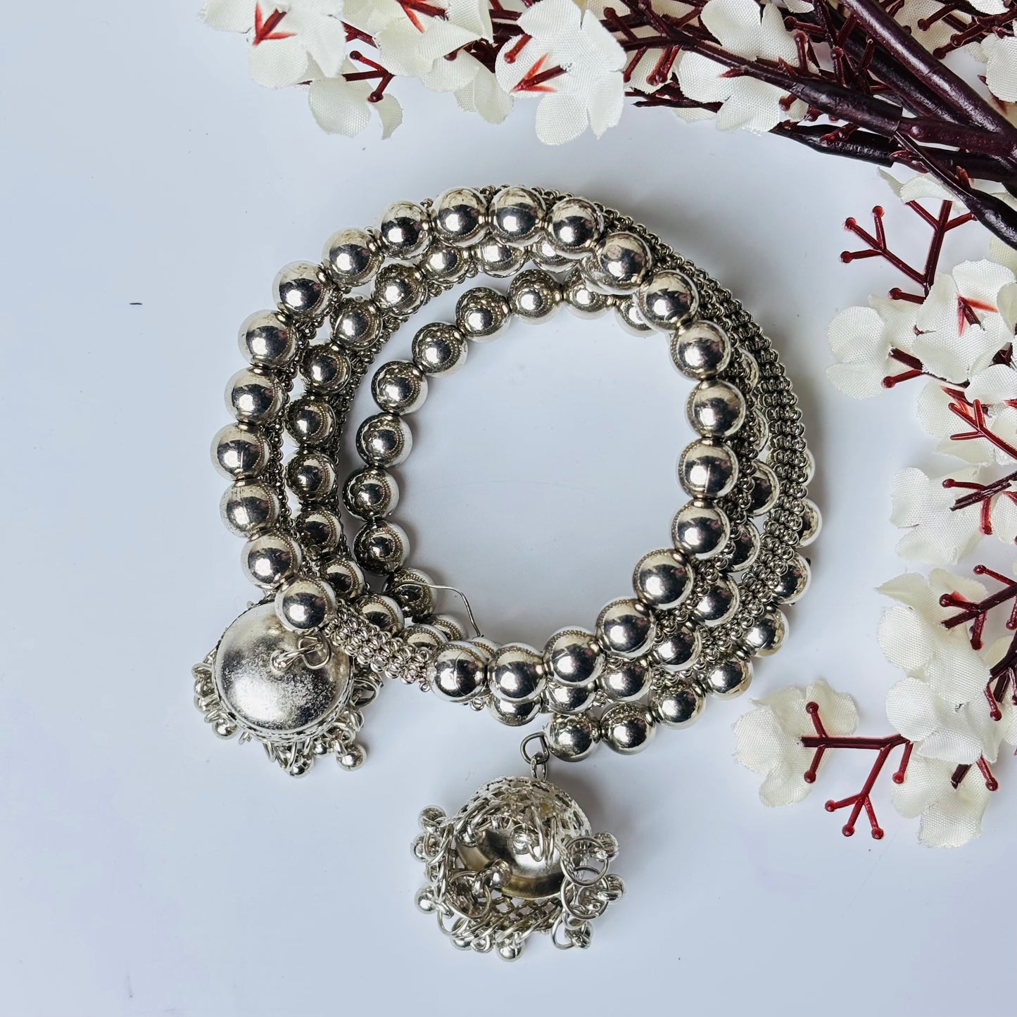 Silver Spiral Bracelet with Small jhumki