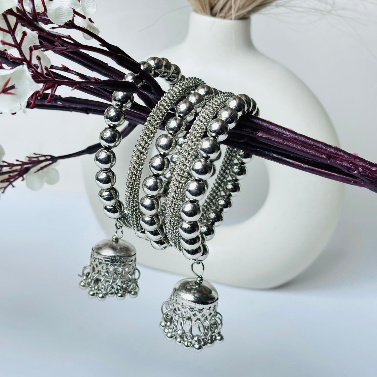 Silver Spiral Bracelet with Small jhumki