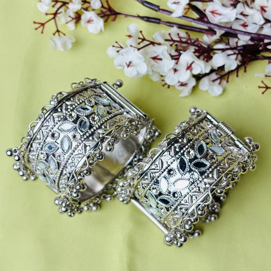 Ethnic Oxidised Silver Kada Bracelet