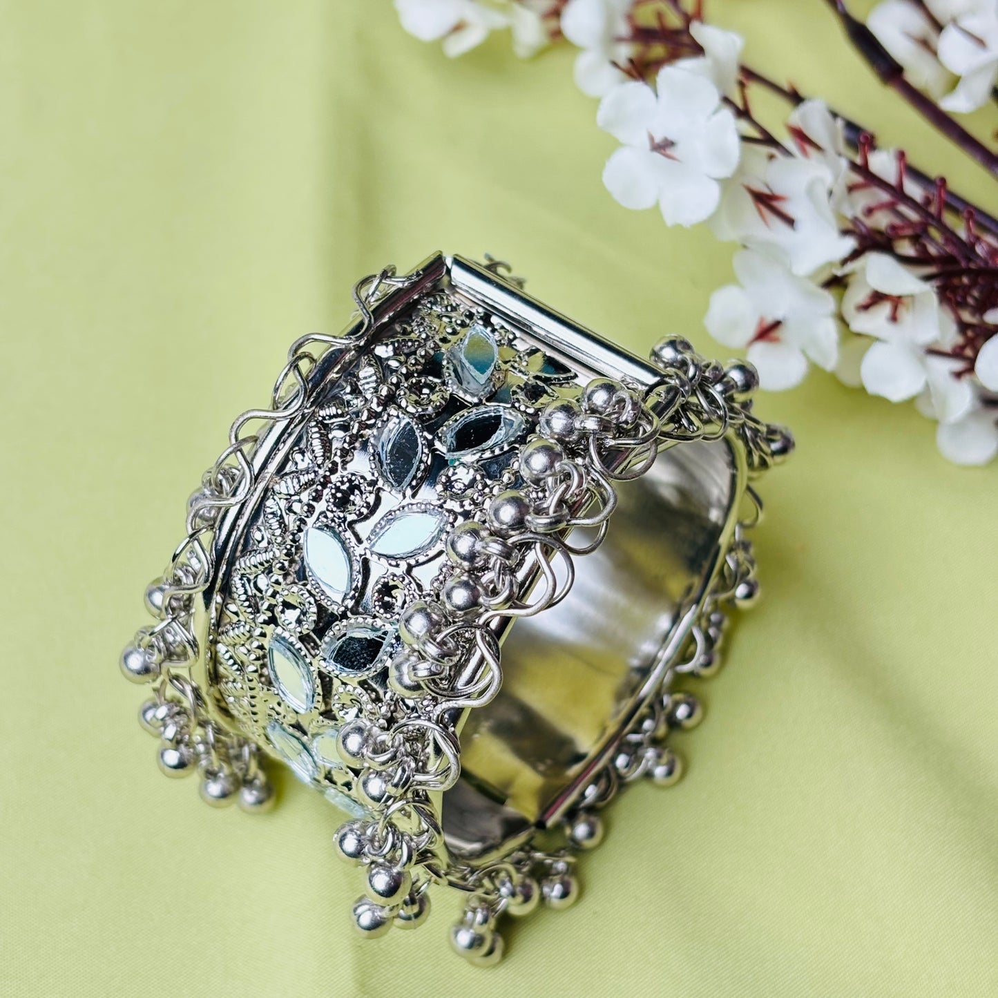 Ethnic Oxidised Silver Kada Bracelet