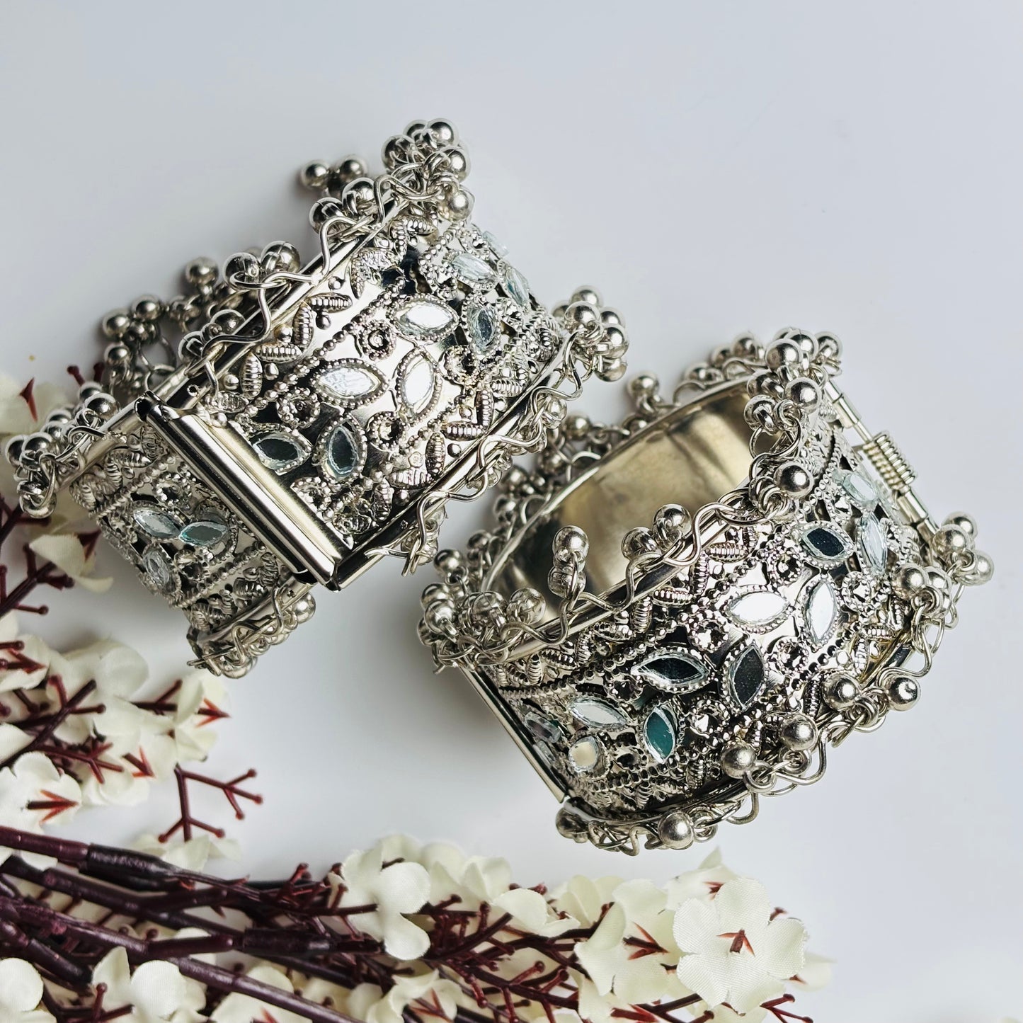 Ethnic Oxidised Silver Kada Bracelet