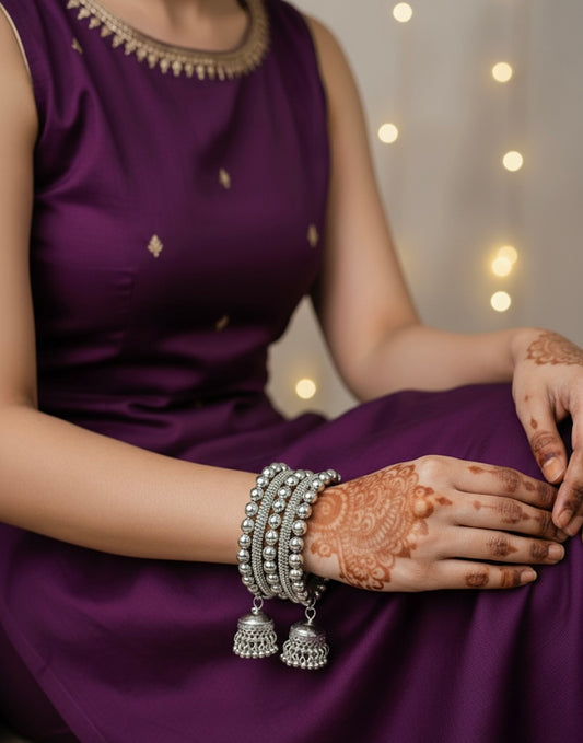 Silver Spiral Bracelet with Small jhumki