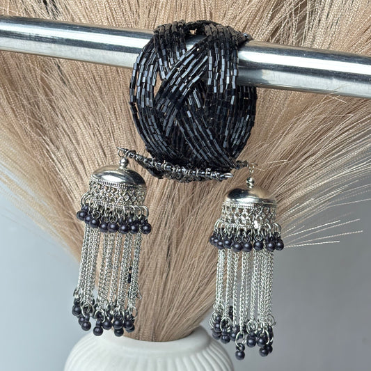 Black Beaded Bracelet with Jhumka