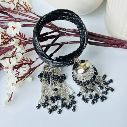 Black Beaded Bracelet with Jhumka