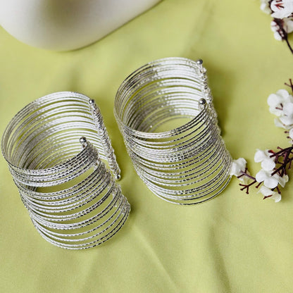 Set of 2 Trendy Multi-Layered Silver Coil Adjustable Bracelet