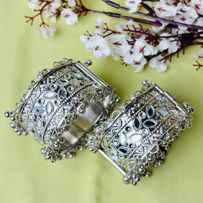 Ethnic Oxidised Silver Kada Bracelet