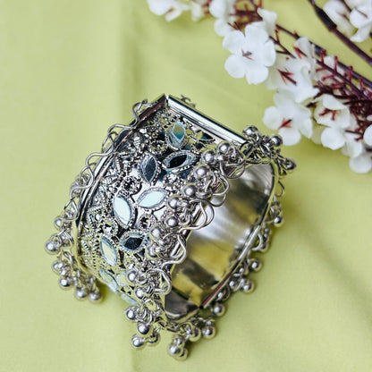 Ethnic Oxidised Silver Kada Bracelet